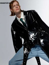 Mauroicardi High quality fashion reflective patent leather jacket men Waterproof oversized faux leather jackets for men 211009
