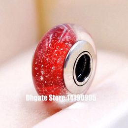 2pcs 925 Sterling Silver Red Fluorescent Murano Glass Signature Colour Beads Fit Pandora Style Jewellery Charm Bracelets