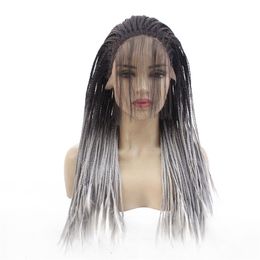 HD Box Braided Curly Synthetic Lace Front Wig Simulation Human Hair Frontal Braids Wigs For Black Women 191228-0906