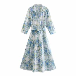 Summer Shirt Dress Women Elegant Casual Chic Lady Floral Printed Dress Woman Prom Dresses Robe Femme 210709