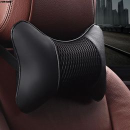 Seat Cushions 2pcs Car Pillows Headrest Neck Rest Cushion Support PU Leather Knitted Auto Safety Pillow Universal Breathable Accessories