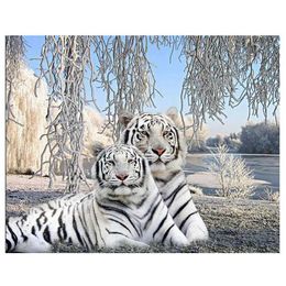 Embroidery Sale White Tiger Full Painting Cross Stitch 5D Diamond Mosaic Resin Drill DIY Hobby Factory Direct