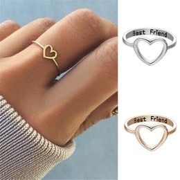 Simple Heart Ring Good Friend Love English Letter Hollowed Out Peach Heart Men and Women Pair Ring