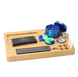 Portable Natural Bamboo Wood Preroll Rolling Cigarette Smoking Tray Multi-function Dry Herb Tobacco Grinder Filter Holder Display Plate High Quality Handmade DHL