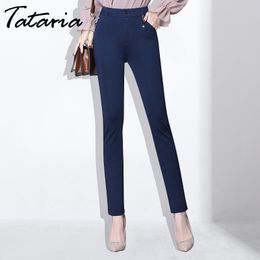 Tataria Women High Waist Trousers Plus Size Black Mom Pants For Full Length Skinny Pencil OL Style Pant 210514