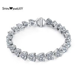 create charm UK - Other Bracelets Shipei 925 Sterling Silver Heart Cut Gemstone Bracelet Fine Jewelry Created Moissanite Wedding Engagement Charm Bangle