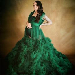 Ruffled Green Pregnant Women's Prom Dresses Sleeveless Maternity Robes Tiered Skirt Party Wear Evening Gowns