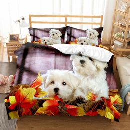 -Linda Little Pet Bedding Dog Set Animal Consolador 3D Impressão Luxo Duveta Capa Home Têxtil Decoração Rei Rei Solteiros