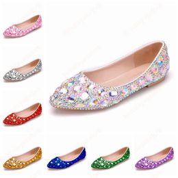 Luxury Pointed Toe shoes Bridal Colorful Rhinestone Shallow Mouth Flat Heel Wedding Shoes Women Flats Big Size