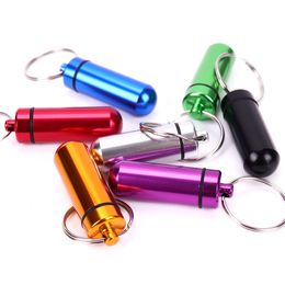 wholesale Travel Aluminium Alloy Waterproof Pill Box Case Keyring Key Chain Medicine Storage Organiser Bottle Holder Container Keychain DH8888