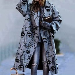 Women Long Woollen Jackets Fashion Trend Color-blocked Loose Plaid Printing Outerwears Designer Winter Female Oversized Lapel Shirts Coats