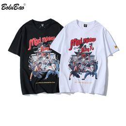 BOLUBAO Fashion Men T-shirt Print Cotton Male T Shirts Cartoon Hip Hop Men's Street Clothing Tee Top 210518