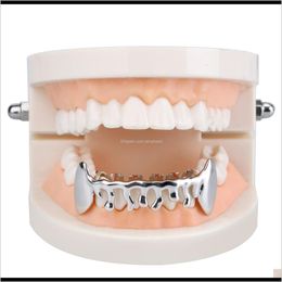 Grillz, Dental Grills Body Jewelry Gold-Plated Water Canine Lower Teeth Bracket Clown Hip Hop Decoration Gold Tooth Sleeve Drop Delivery 202