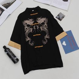 Ropa étnica camisetas japonesas góticas negras Mujeres 2021 Harakuju Asiática Streetwear Blusa Ropa Dragón Bordado Chaqueta FF3310