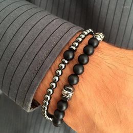 Charm Bracelets Classic 2 Pcs/ Set Geometric Men Bracelet Simple Fashion Hematite Matte Bead For Jewelry Gift