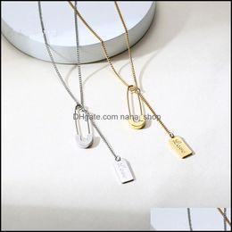 Pendant Necklaces & Pendants Jewellery Long Necklace For Women Stainless Steel Lettering Love Square Paper Clip Pin Gold Female Personality Ch