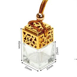 new Cube Hollow Car Perfume Bottle Rearview Ornament Hanging Air Freshener For Essential Oils Diffuser Fragrance Empty Bottle Pendant EWE726