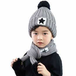 Winter Soft Fleece Knit Hat Scarf Set Kids Novelty Thickened Beanie Scarves for birthday gift