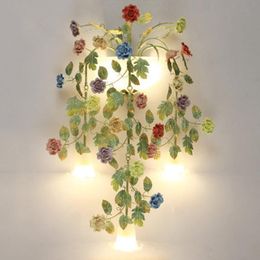 Wall Lamp Korean Pastoral Flower Lights Living Room Corridor Bedside Mediterranean Garden LED Glass