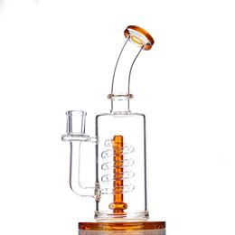 10 Inch Hookah Straight style Glasss Water Dab Rig with Spiral Tube Amber Pillar Middle Hookah Joint 14.5mm