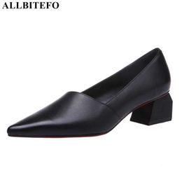 ALLBITEFO thick heel genuine leather office ladies shoes spring women high heel shoes high quality women heels girls shoes 210611