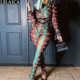 Sexy Rompers Womens Jumpsuit for Women Dot Print Long Sleeve Ruffle Body Suits Plus Size Clothes Fashion Outfit 210515