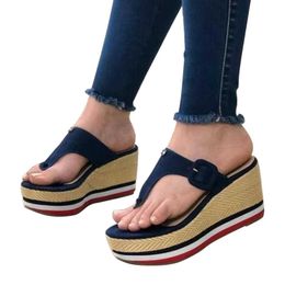 Women Sandals 2021 New Heels Woman Slippers Platform Wedges Shoes Ladies Summer Slides Mujer Buckle Flip Flops Plus Size 43 Y0714