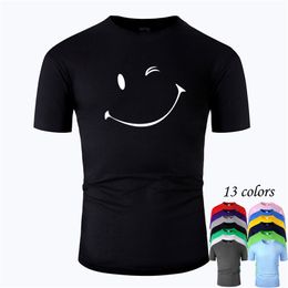 Simple Smiley Line Art O Neck Cotton T Shirt Men and woman Unisex Summer Short Sleeve Designed Casual Tee m01063 210322