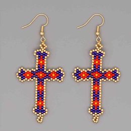 Kolczyki GO2BOH Crosses for Kobiety Biżuteria Miyuki Cross Kolczyk Kobiet Wisiorki Boho Biżuteria Christian Pendientes całość