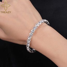 Treazy Simple Silver Color Crystal Bracelets & Bangles for Women Bride Gift Fashion Open Cuff Bangle Femme Party Prom Jewelry Q0719