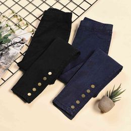 Women Imitation Denim Pencil Pants Stretch High Waist With Buttons Plus Size Skinny Leggings Female Casual Trousers 211124