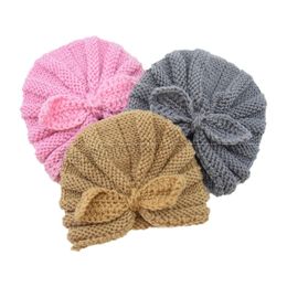 Children Rabbit Ears Turban Hijab Cap Baby Muslim Wool Wrap Head Indian Hat For Kids Wool Knitting Bonnet Ready To Wear