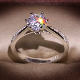 925 Sterling Silver 1carat Heart Arrow Zircon Stone 6-claw Finger Rings for Women Wedding Statement Jewelry Gift X0715