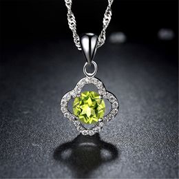 Crystal Womens Necklaces Pendant New olive stone female clavicle 925 simple green lucky grass Silver gold plated