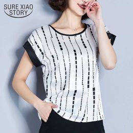 Fashion women blouse and tops harajuku women white blouse shirts ladies tops Striped chiffon blouse plus size 3786 50 210527