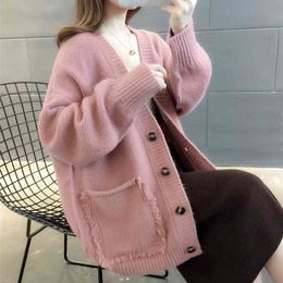 Autumn Winter Women Oversized Sweater and Cardigans Long Tops s Female Knit Coat Warm Soft Cloth 210430