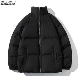 BOLUBAO Fashion Men's Winter Hong Kong Style Parkas Casual Stand Collar Thick Padded Jacket Solid Colour Loose Daily Men 211214