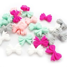 Chenkai 100pcs BPA Free Silicone Bowknot Teether Beads DIY Baby Teething Montessori Sensory Jewellery Toy Bow tie Accessories 211106