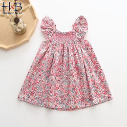 Humour Bear Girls Dress Summer Europe and America Toddler Kids Sleeveless Floral Printed Cotton Clothing Princess Dresse 210317