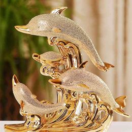Matrimonio europeo Artigianato decorato Ceramica Decorazione creativa della stanza Artigianato Oro Delfini Decorazioni per cavalli 210727