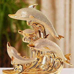 European Wedding Decorated Crafts Ceramic Creative Room Decoration Handicraft Gold Dolphins Horse Decorations 210727