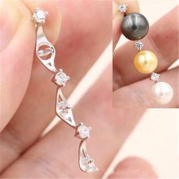 Vertical of Three Pearls Sterling Silver Settings DIY 3 Pearl Pendant Mounts Jewellery Making 5 Pieces