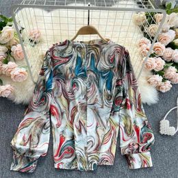 Summer Style Vertical Texture Temperament Vestidos Female Chiffon Retro Lantern Sleeve Blusa Lazy Flower Shirt GK148 210506