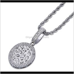 Pendant & Jewelrymens Necklace Hip Hop Jewelry Iced Out Oval Pendants Zircon Designer Necklaces 18K Gold Sier Plated Chain Punk Rock Fashion