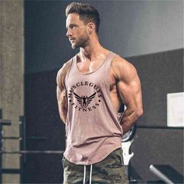 Muscleguys Brand clothing Bodybuilding Shirt Fitness Men Tank Top workout Vest Stringer tanktop Cotton sportswear Undershirt 210421