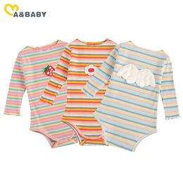 3-24M Spring Autumn born Infant Toddler Baby Boy Girl Jumpsuit Knitted Strawberry Striped Romper Cute Clothing 210515