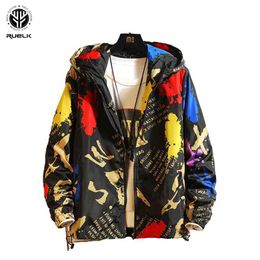 RUELK Men's Jacket Spring And Autumn Fashion Trend Creative Tie-Dye Printing Loose Camouflage Tooling Clothing 210811