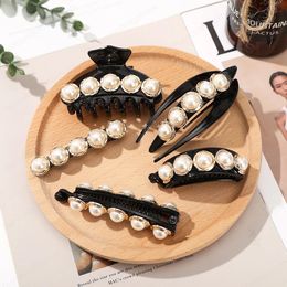 Women Ponytail Holder Hair Claw Barrettes For Girls Hairpins Headwear Fashion Pearl Hair Accessories