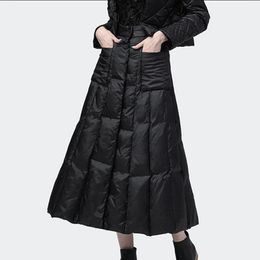 Skirts 2021 Winter Thick Down Cotton Womens Black Vintage High Waist Pocket Casual Warm A-line Elegant Long