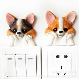 Corgi resin switch decorative stickers lamp luxury living bed socket wall protection cover room decor